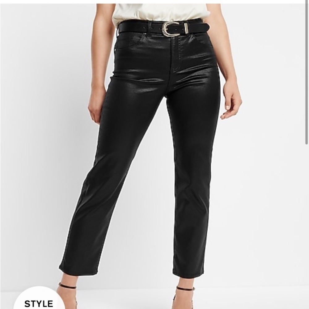 NWT Express High Waisted Black Coated Straight Ankle Jeans in Size 14S